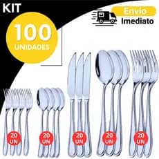 Jogo Completo Talheres Inox Mesa  Faca Colher Garfo e  Garfo e Colher  Sobremesa 30 50 75 100 Peças Cozinha