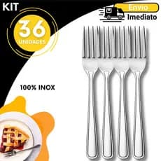 Garfo de Sobremesa Inox Kit Talher 6 15 20 36 Unidades Resistente Brilho Premium Uso Doméstico e Profissional