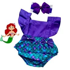 Romper Princesa Sereia Temático Mesversario + Laço de brinde