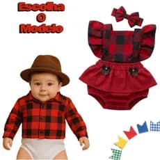Body bebe camisa xadrez mesversario cowboy festa junina