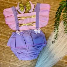 Romper  roupa bebe body Temático de Princesa + Laço – Fantasia Bebê/Menina tema enrolados