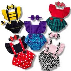 Romper Jardineira Body Tematico Bebê + Laço Melhores Temas Escolha Modelo