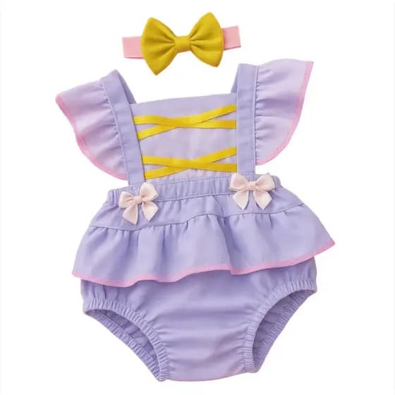 Romper body princesas Bebe enrolados Mesversario Temático + Laço
