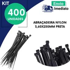 Abraçadeira de Nylon 3,6x250mm Preta Enforca Gato Reforçada Organizador Cabos Kit 100 200 300 400Unidades