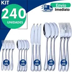 Jogo Completo Talheres Inox Mesa  Faca Colher Garfo e  Garfo e Colher  Sobremesa Kit 240 150 90 60 Peças Cozinha
