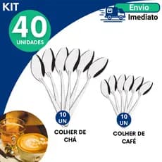 Kit Colheres Talher Inox Chá Cha +Talher de Café Cafe 40 32 24 18 Unidades | Talheres Cozinha Restaurante Econômico