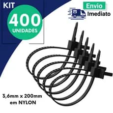 Abraçadeira Nylon com Olhal 3,6x200mm 100 200 300 400 Un Enforca Gato Fixação Parafuso Cabos Elétrica Parede Conduíte