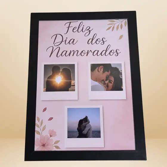 Quadro Dia dos Namorados com 3 Fotos Polaroid – Personalizado