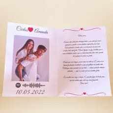Carta de Amor Personalizado -  Nome, Data, Música, Foto e Texto Especial no Papel Glossy 230g