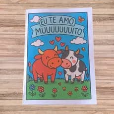 Cartão com Tema de Vaquinhas "Te Amo Muuuuito" – Ideal para Surpreender Quem Você Ama!