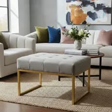 Puff Estofado com Base de Ferro – Puff Retangular Decorativo e Sofisticado para Sala