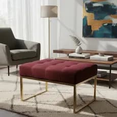 Puff Retangular Estofado com Base de Ferro – Puff Decorativo Moderno para Sala de Estar