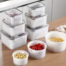 Kit 3 Potes Organizadores Geladeira Para Alimentos Vegetais  Fruta Cozinha Moderna Uso Microonda retângulo