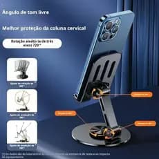 Suporte Espaço Alumínio de Mesa Base Rotatória Ajustável 360º Para Smartphones e celular