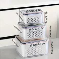Kit 3 Potes Herméticos com Cesto de Escoamento para Alimentos - Lavável, Resistente, Ideal para Frutas, Legumes e Gelade