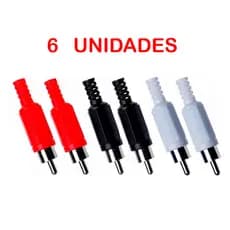 CONECTOR PLUG RCA MACHO - 6 UNIDADES - BRANCO/PRETO/VERMELHO