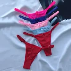 Promoção Kit 5 Calcinhas Fio Duplo Em Micro com Regulagem na Lateral Neon Tanga Feminina