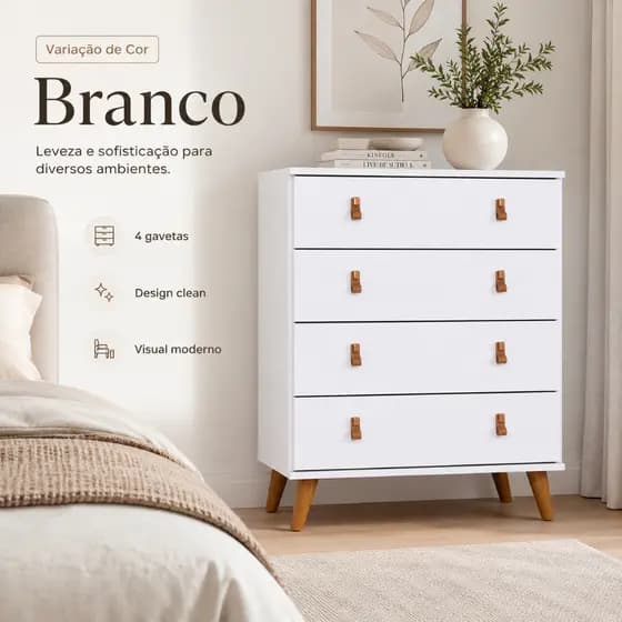 Cômoda Para Quarto Reforçada 4 Gavetas Espaçosas Luxo Encanto Frete Grátis Para Quarto De Criança Lp