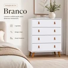 Cômoda Para Quarto Reforçada 4 Gavetas Espaçosas Luxo Encanto Frete Grátis Para Quarto De Criança Lp