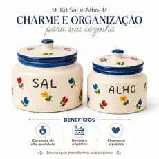 Porta Alho E Saleiro Cerâmica Artesanal E Organizador Decorativo Presente Para Cozinha Bancada Mesa.