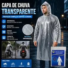 Capa de Chuva Transparente Impermeável Compacta com Capuz Descartável Kit 1/3/5