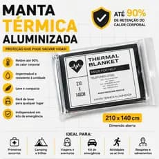 Cobertor Manta Térmica Aluminizada de Emergência 210 x 140 cm 1/2/3/5 – Isolamento EPH  Resgate  Camping  Sobrevivência
