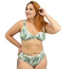 Biquini Feminino Plus e Mid Size Top Sem Bojo Calcinha Cintura Alta Estampas Swimsuit