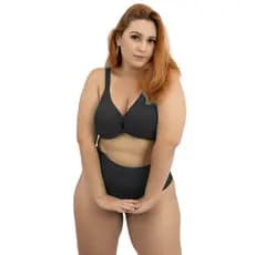 Biquini Feminino Plus Size Pala Alta Hot Pants Modelador Forrado Com Bojo Removivel Verão