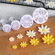 4Pcs Punção Para Bolo De Noiva Daisy Flower Cake Fondant Cookie Cutter Mold Plum Baking Decorativo Selos Biscoitos
