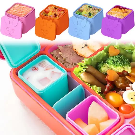 Caixa De Condimento Organizadora Bento De Silicone Divisória De Molho Com Tampa Para Crianças Almoço Reutilizável
