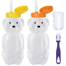 1Pcs 230ML Copos De Palha De Urso De Mel Para Bebês Com 2 Palhetas Flexíveis 8 OZ Sippy Bottles Food-Grade & BPA Free