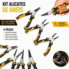 Kit Alicate Para Anéis 4 Peças 7” Aço Reforçado + Cabo Emborrachado | Interno e Externo Reto e Curvo