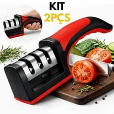 Kit 2 Afiador Amolador Facas Profissional Afiar Tesouras Aço Inox 3 Estágios Afiação Rápida
