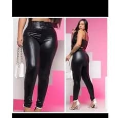 Calça Legging de couro/cirre com cinto de cor Preto  p.m.g.gg