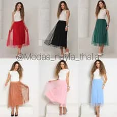 SAIA MIDI TULE COM BRILHO  forrada Lisa Casual e Elegante Moda evangelica Fardamento Congresso