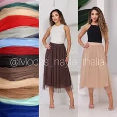 Saia Tule com Brilho Glitter Midi Forrada Lisa Moda evangelica Feminina  Fardamento