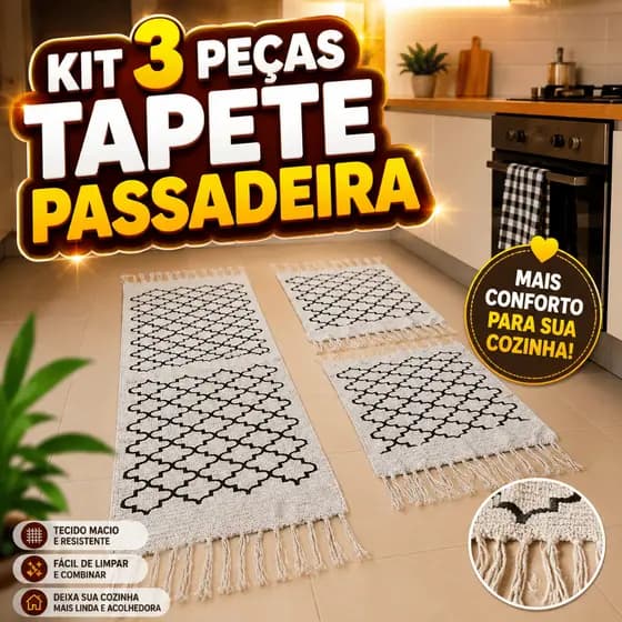 Kit 3 Peças Tapete Passadeira Para Cozinha Geométrica Tapetes Tear Casa Cozinha Tapetes