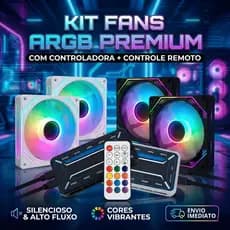 Kit 3 a 10 Fans Cooler para PC Gamer ARGB 120mm Preto Branco + Hub Controladora com Controle Remoto