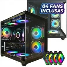 Gabinete Gamer Aquário Preto Com 4 Fans Rgb Gb1796 Vidro Temperado Micro ATX Mini ITX Mini Tower