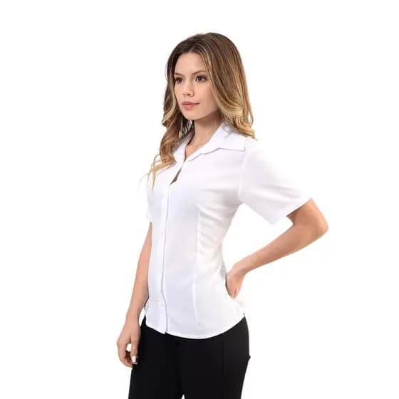 Camisa feminina social manga curta gabardine