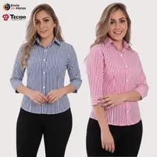 Camisete Manga 3/4 Gabardine Camisa Social Feminina Passa Fácil Tamanho PP ao Xgg