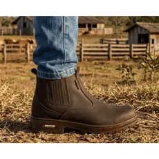 Bota Botina Masculina Country Couro Confortável Elástico Lateral Antiderrapante Trabalho
