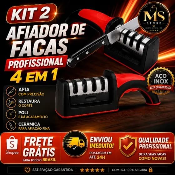 {PROMOÇÃO} Afiador De Facas e tesouras 4 em 1 Amolador Profissional Com Afiação Rápida Em Aço Inoxidável.