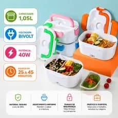 Lancheira Marmita Elétrica Portátil Térmica Carro Caminhão Bivolt com Divisória 110v / 220v 12v / 24v