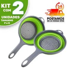 Kit Escorredor de Alimentos/Macarrão/Legumes Retrátil Silicone - com cabo longo (P e G)