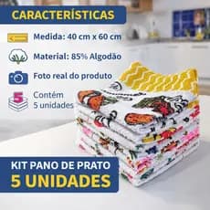 Kit 5 Pano De Copa Prato Estampado Felpudo 40x60cm Grande Nova Era