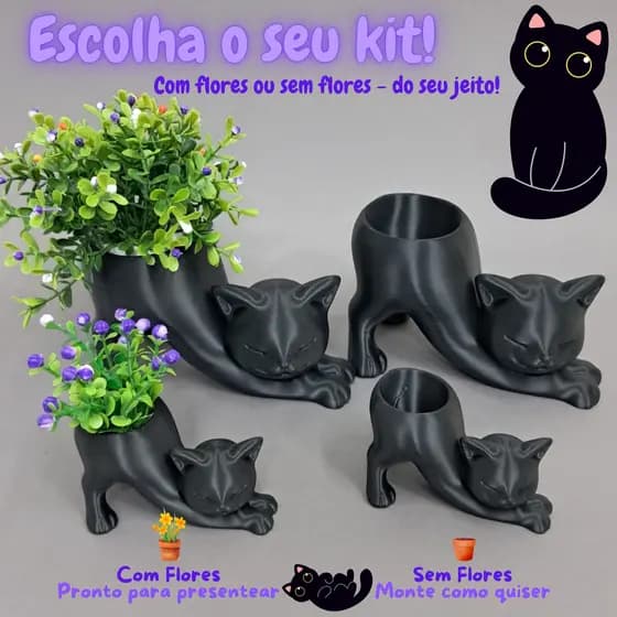 Kit Vaso de Planta Gatinho Decorativo e Fofo para Amantes de Gatos e Plantas