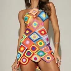 vestido square croche/vestido colorido/vestido croche