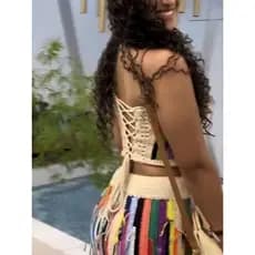 vestido colorido croche/conjunto luxo croche/moda praia