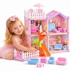 Casinha de Boneca Casa Com 120 Peças Escorregador Brinquedo Menina